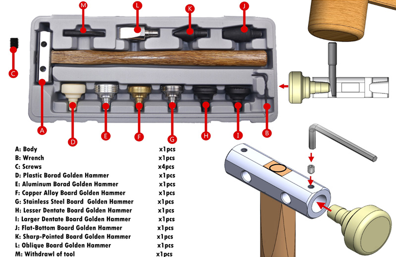 Changeable Hammer Kit 12pcs | Eround Car Tools | OEM Automotive Tools Supplier 