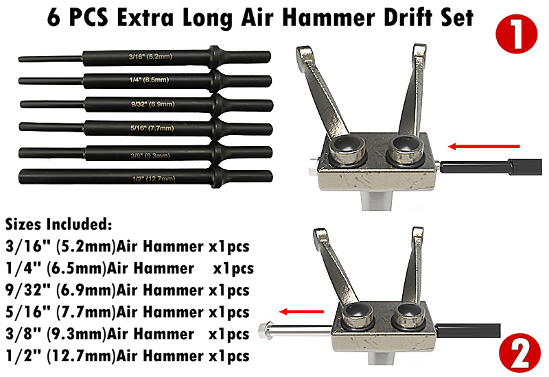 Extra Long Air Hammer Drift Set 6pcs  Eround Car Tools  CarTools.tw